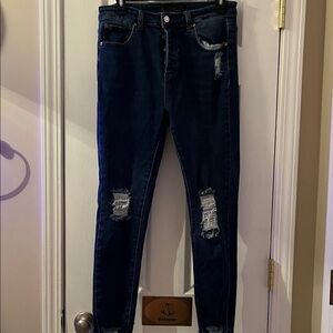 Vintage Distressed Dark Blue Jeans